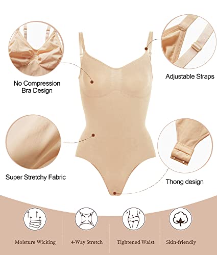 Detalle de SHAPERX Body moldeador mujer Shapewear con control de abdomen y tirantes ajustables (posparto) – Beige