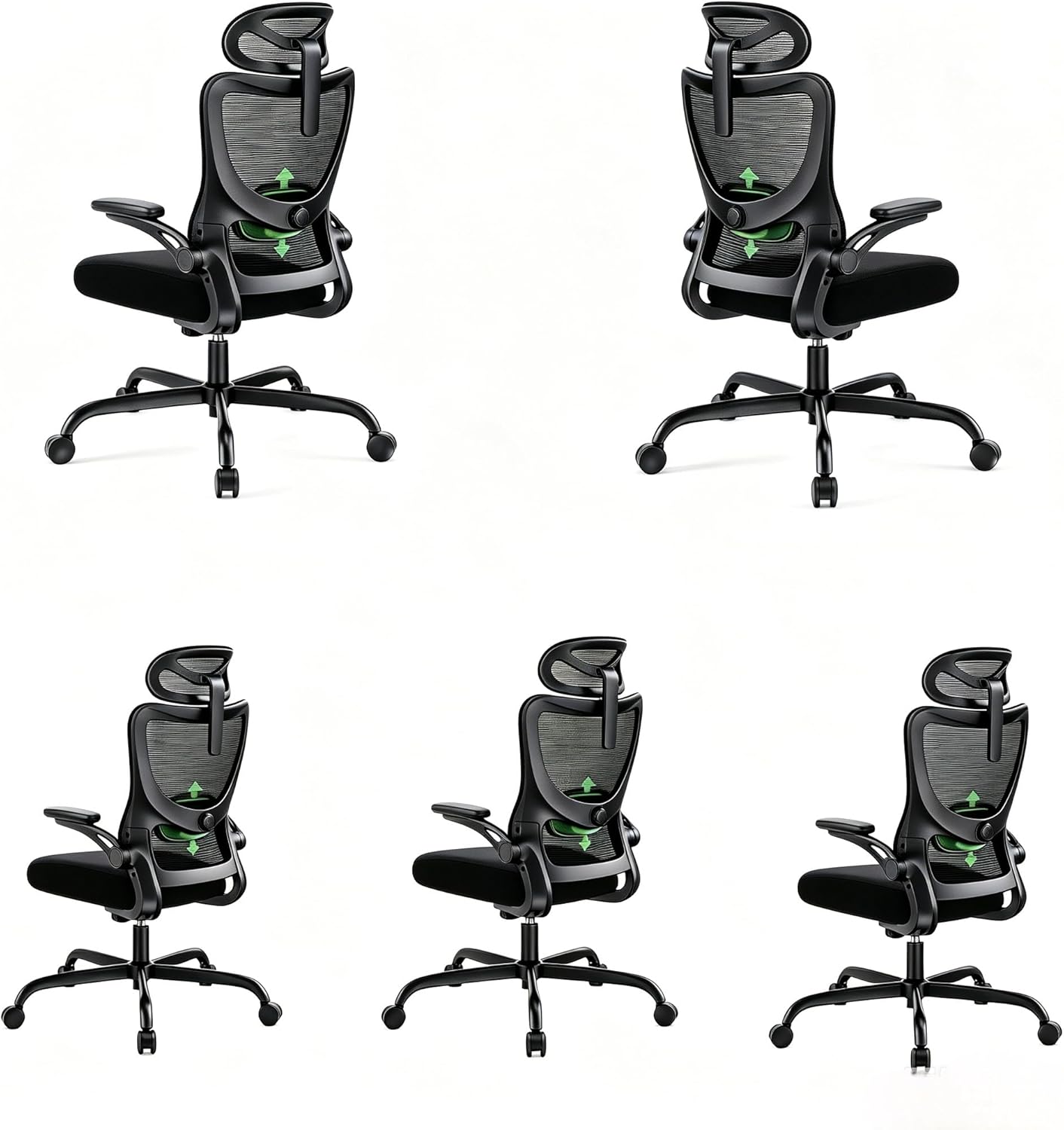Thumbnail 6 de Marsail ergonomischer Bürostuhl mit verstellbarer Lordosenstütze, Kopfstütze und 2D-Armlehnen (schwarz)