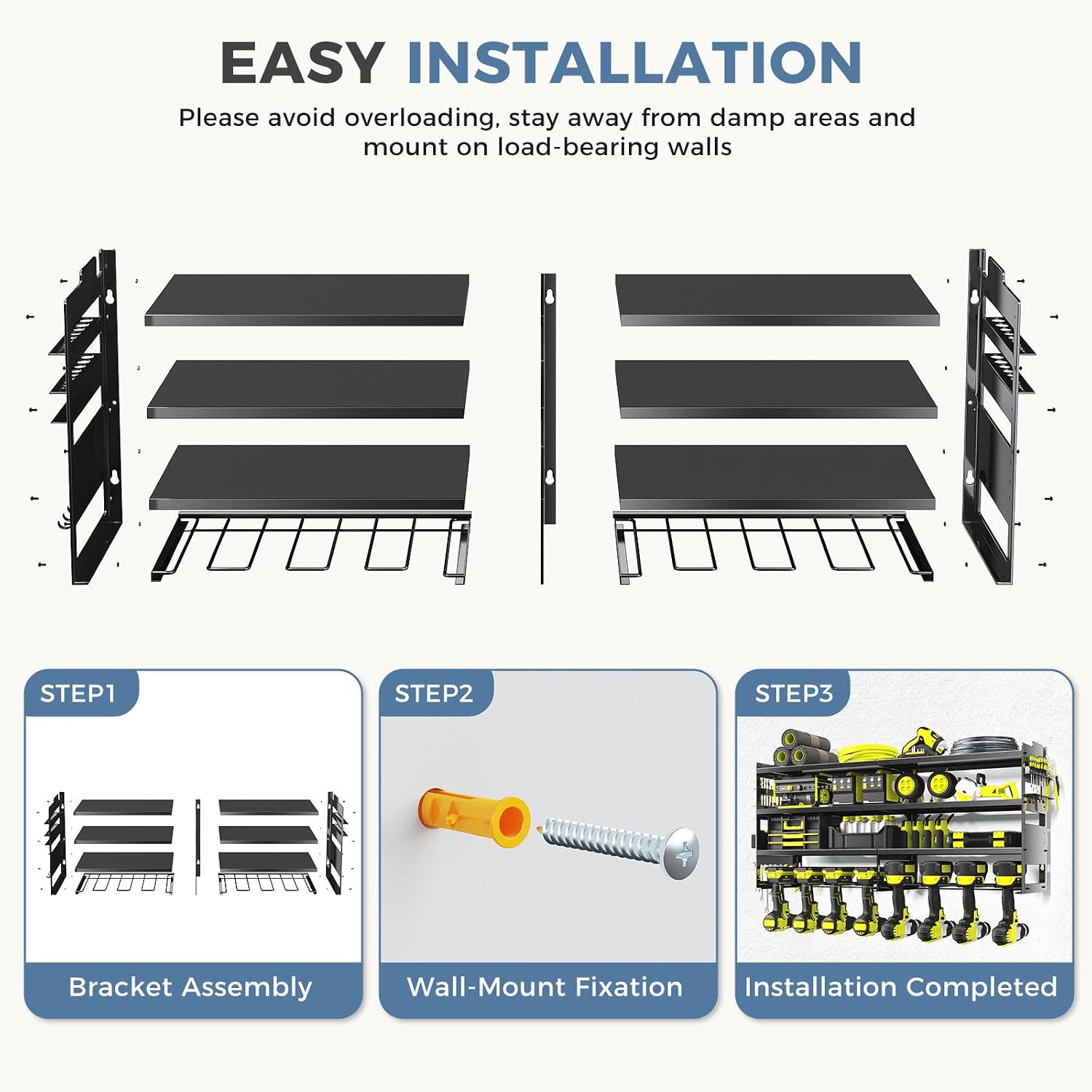 Detalle de DUMOS Wall-Mounted Power Tool Organizer, 600-Lb Capacity