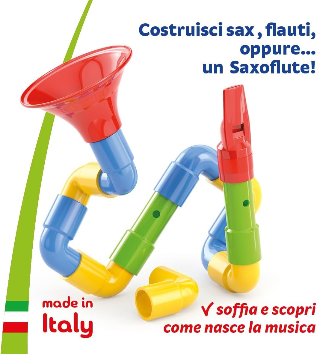 Detalle de Quercetti Saxoflute: kit musicale creativo per bambini 2–4 anni, strumenti colorati da costruire