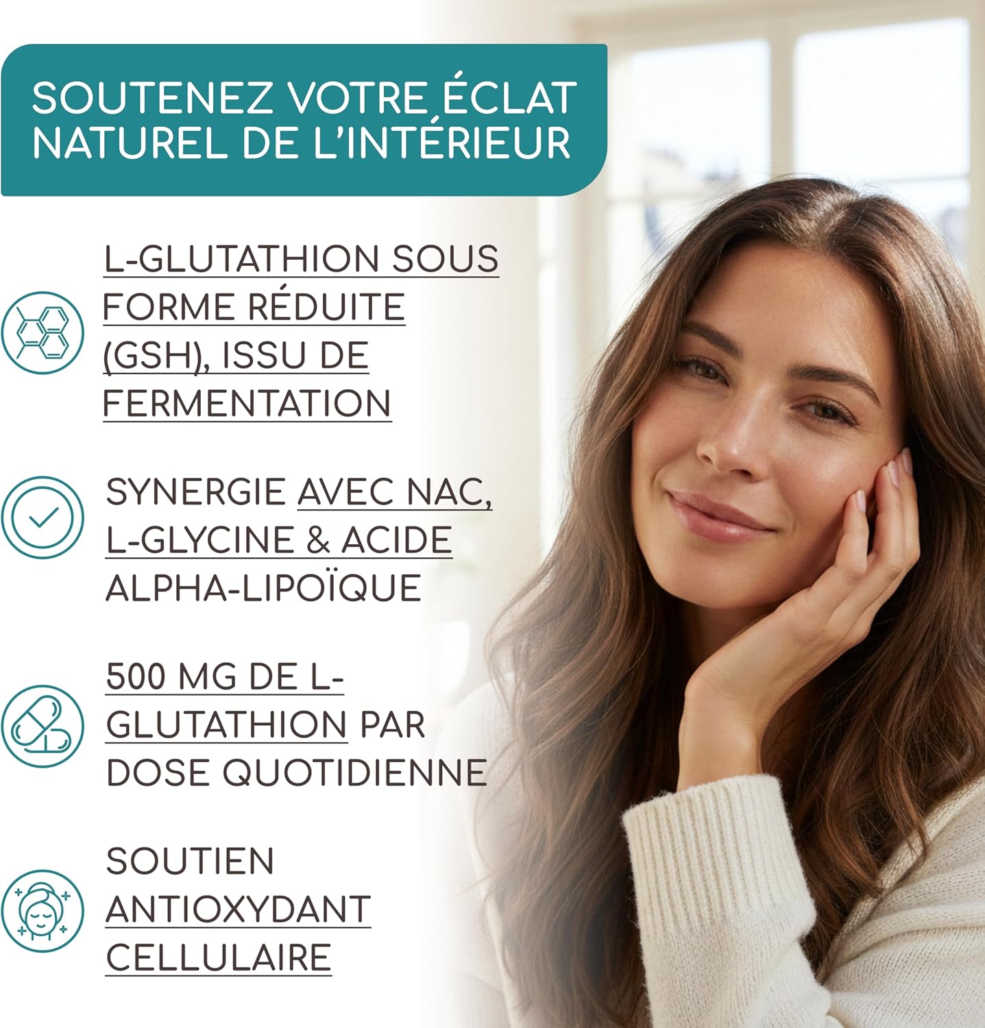 Thumbnail 1 de RAIBU Glutathion réduit à 98% (L-glutathion) + précurseurs NAC, acide alpha-lipoïque et L-glycine — 500 mg, 90 gélules