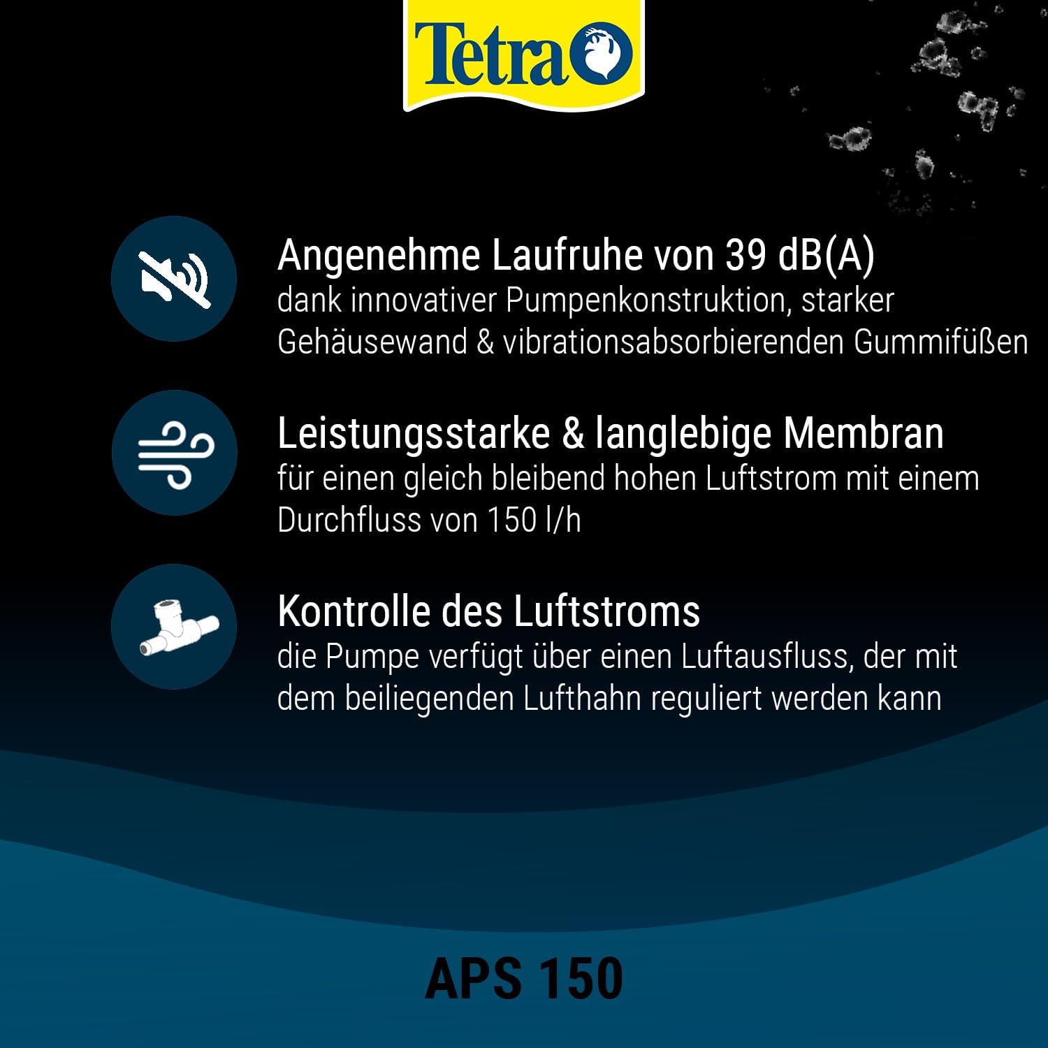 Detalle de TETRA APS 150 – Pompe à air pour aquarium de 80 à 150 L, silencieuse et réglable (jusqu’à 150 l/h)
