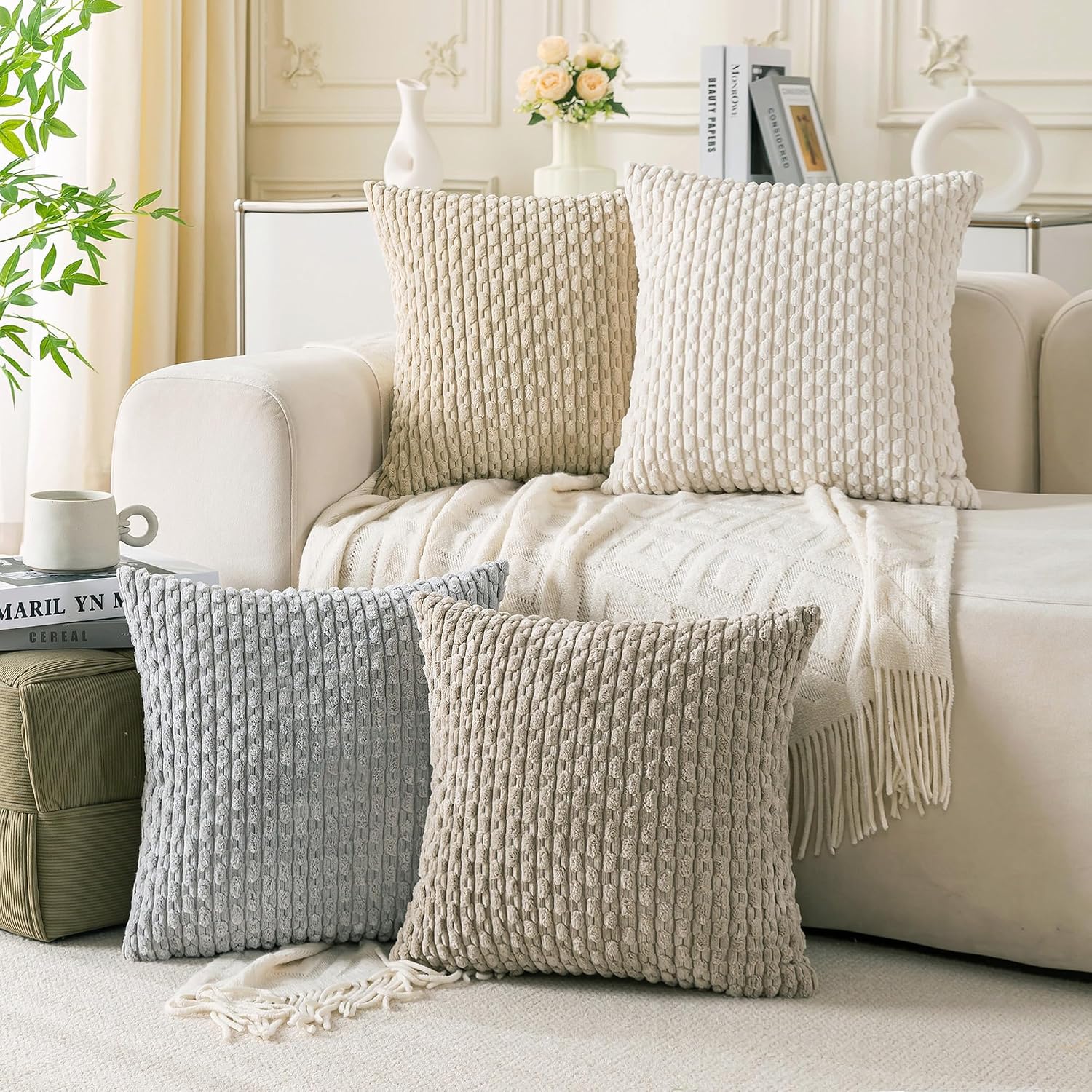 Cozoomy 4-Piece Corduroy Pillow Set ⚙