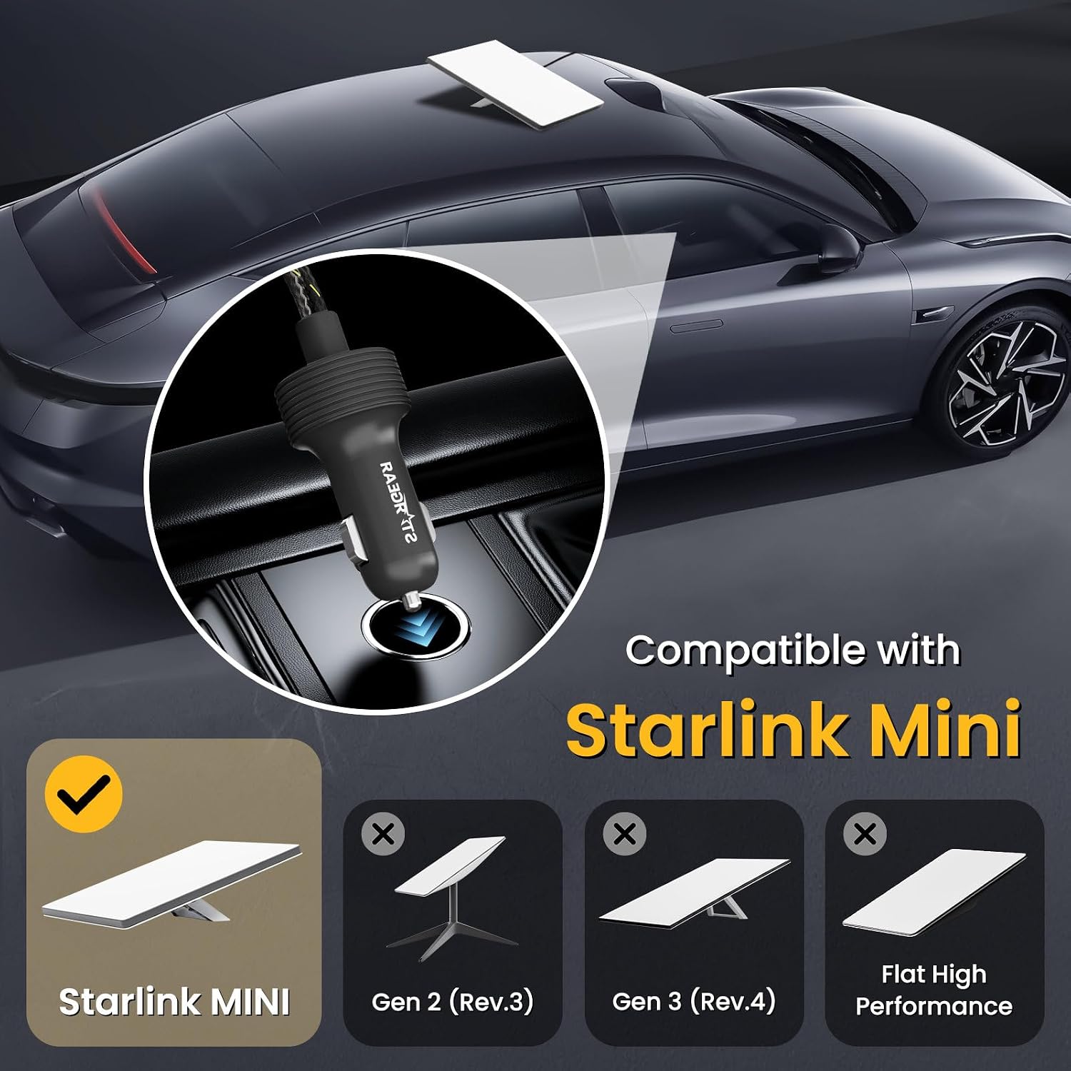 Thumbnail 5 de STARGEAR Starlink Mini Cable 12V Power Cable 5M/16.4FT – Braided, Waterproof Car Charger Adapter