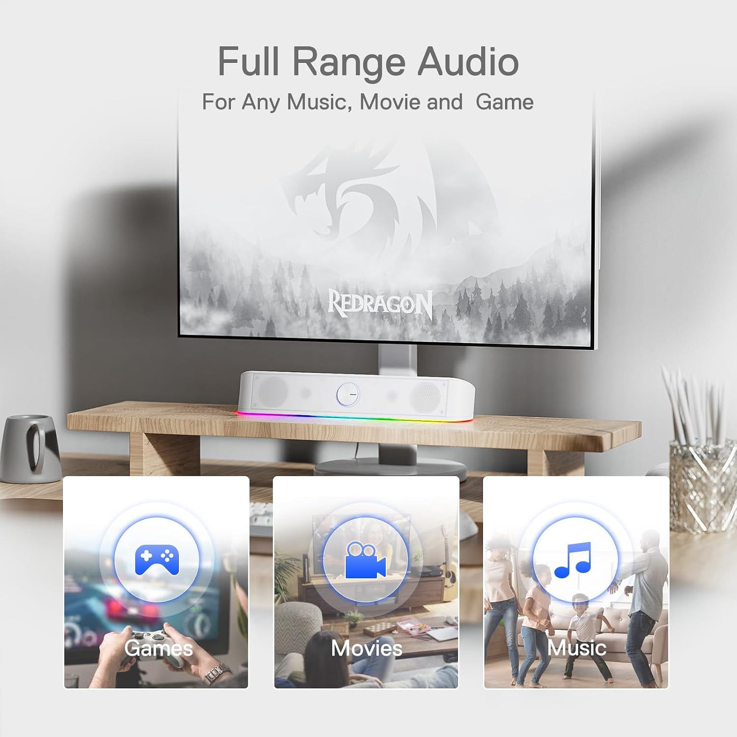 Thumbnail 4 de Redragon GS560 Adiemus RGB Desktop-Soundbar: 2.0-Computerlautsprecher mit Audio-Light-Sync