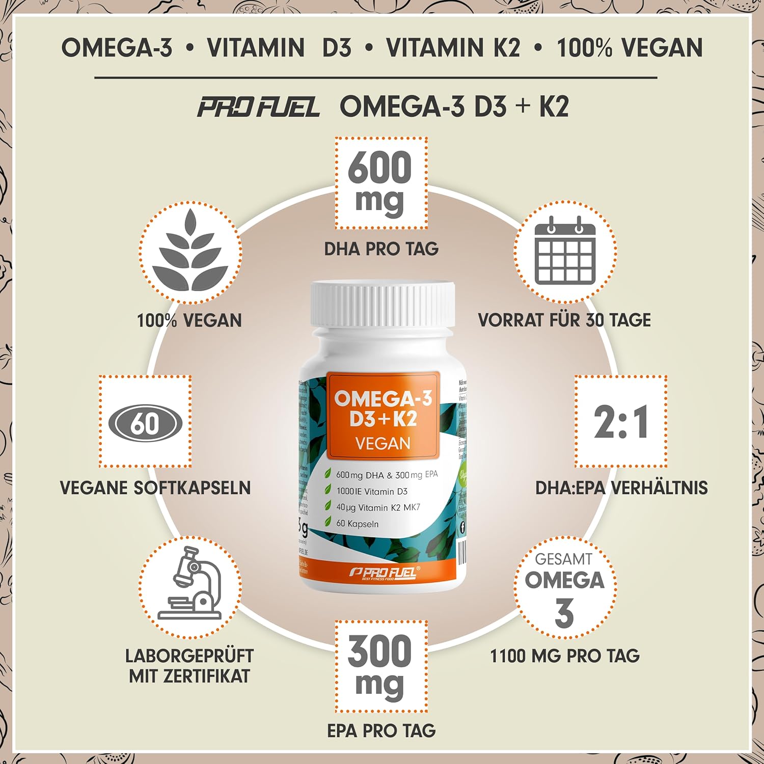 Detalle 2 de Omega-3 vegan 1100 mg Tagesdosis đź’Š