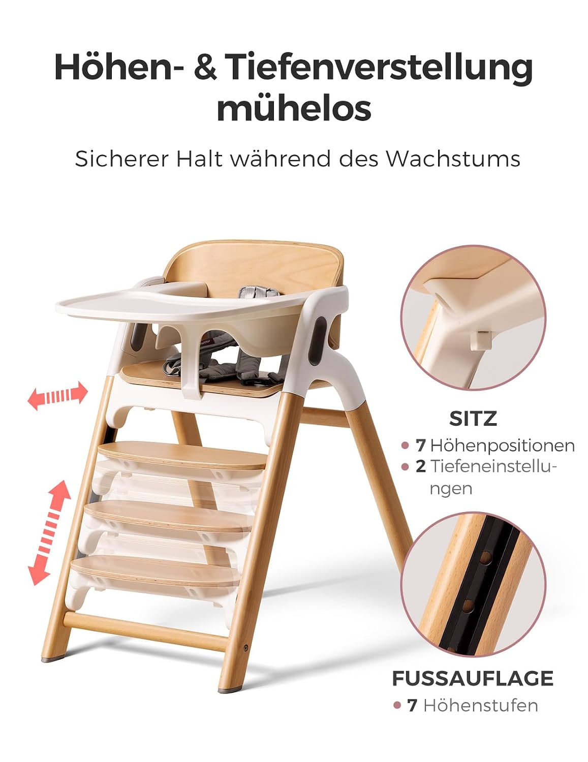 Thumbnail 4 de Momcozy DinerPal Hochstuhl aus Buchenholz – 5-in-1, verstellbar & umwandelbar für Babys bis Erwachsene