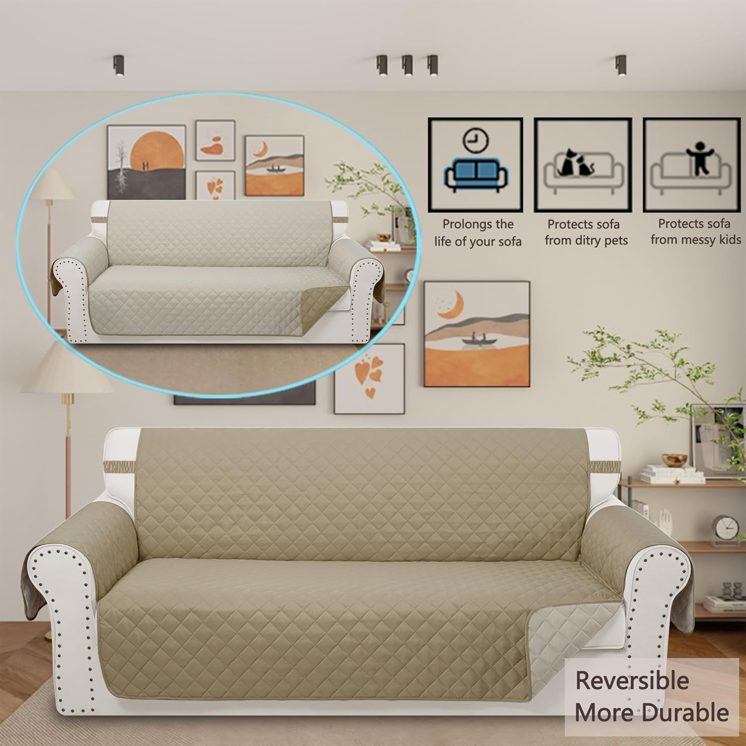 Detalle 2 de Luxshare Home Reversible Oversized Sofa Cover โ Camel/Beige ๐