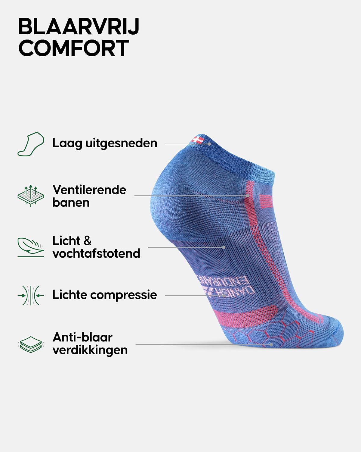 Detalle de DANISH ENDURANCE gevoerde enkelhardloopsokken tegen blaren, 3 of 5 paar
