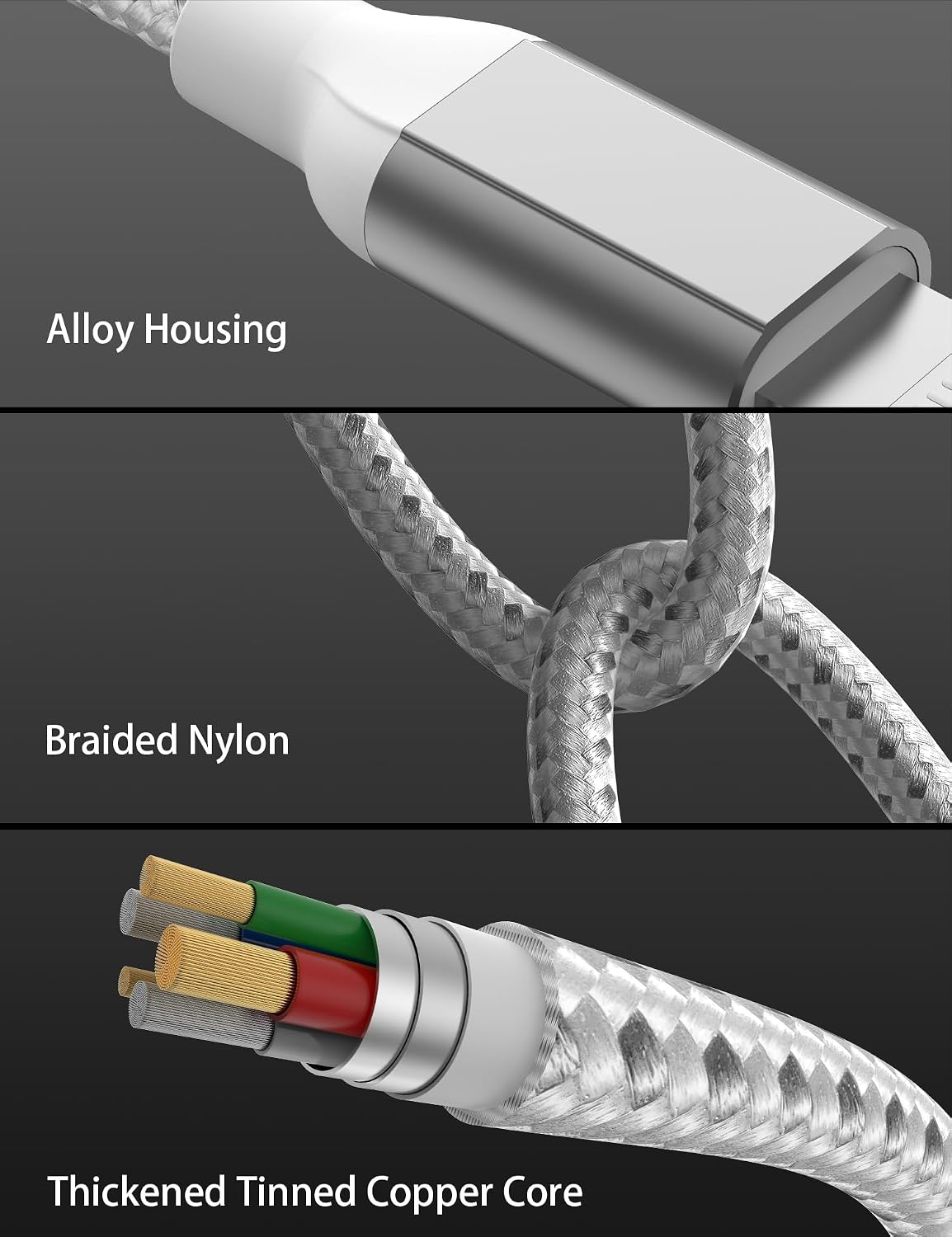 Detalle de Acecene USB‑C auf Lightning Kabel 1 m (2er‑Set) mit MFi & Power Delivery, silber