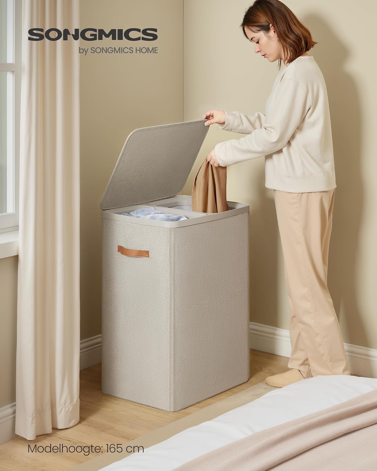 Detalle 2 de SONGMICS BROSI LCB813L01 wasmand, 170 liter, 2 vakken, cappuccinobeige