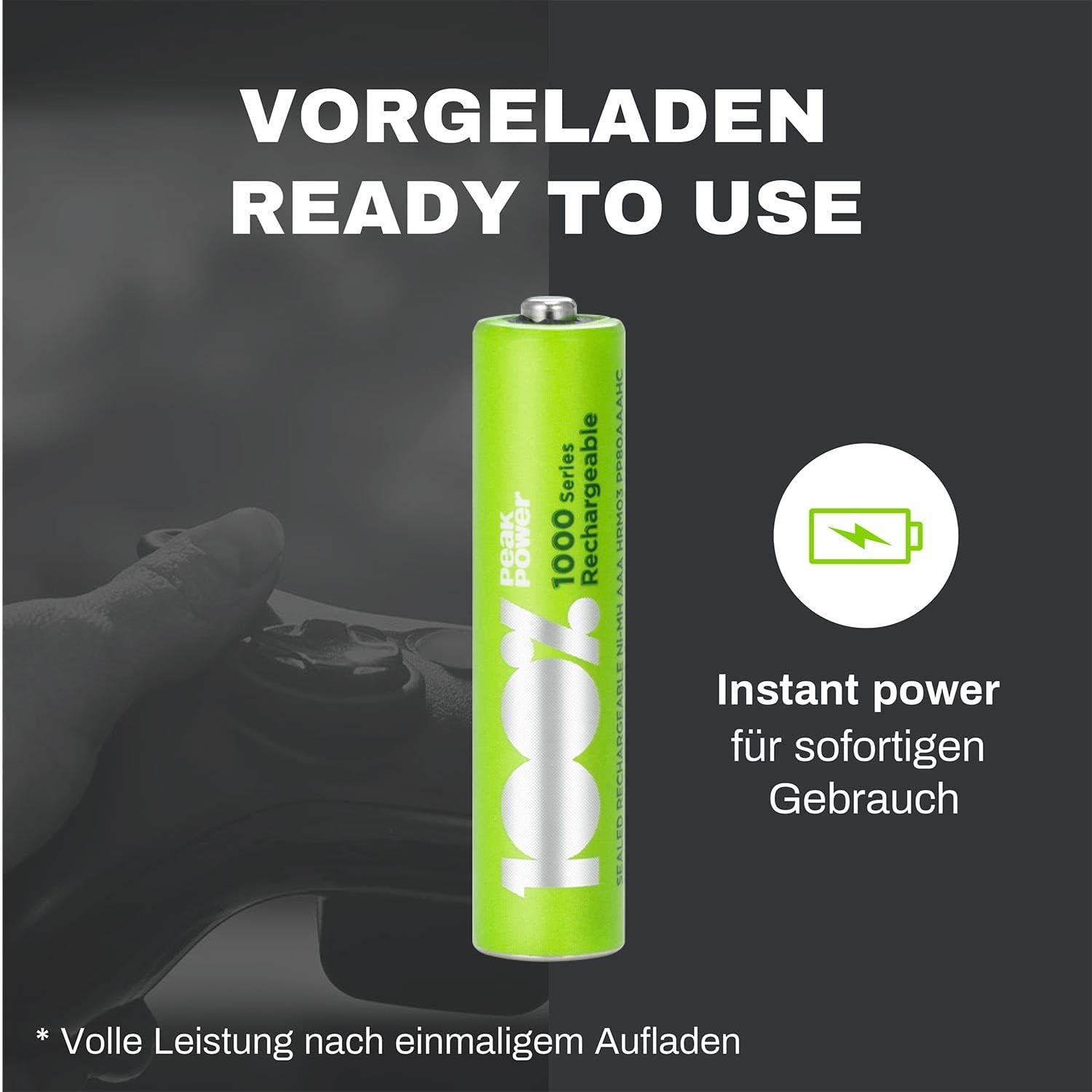 Detalle de 100%PeakPower PeakPower Akku AAA (LR3) 1,2 V – 4er-Set NiMH, vorgeladen