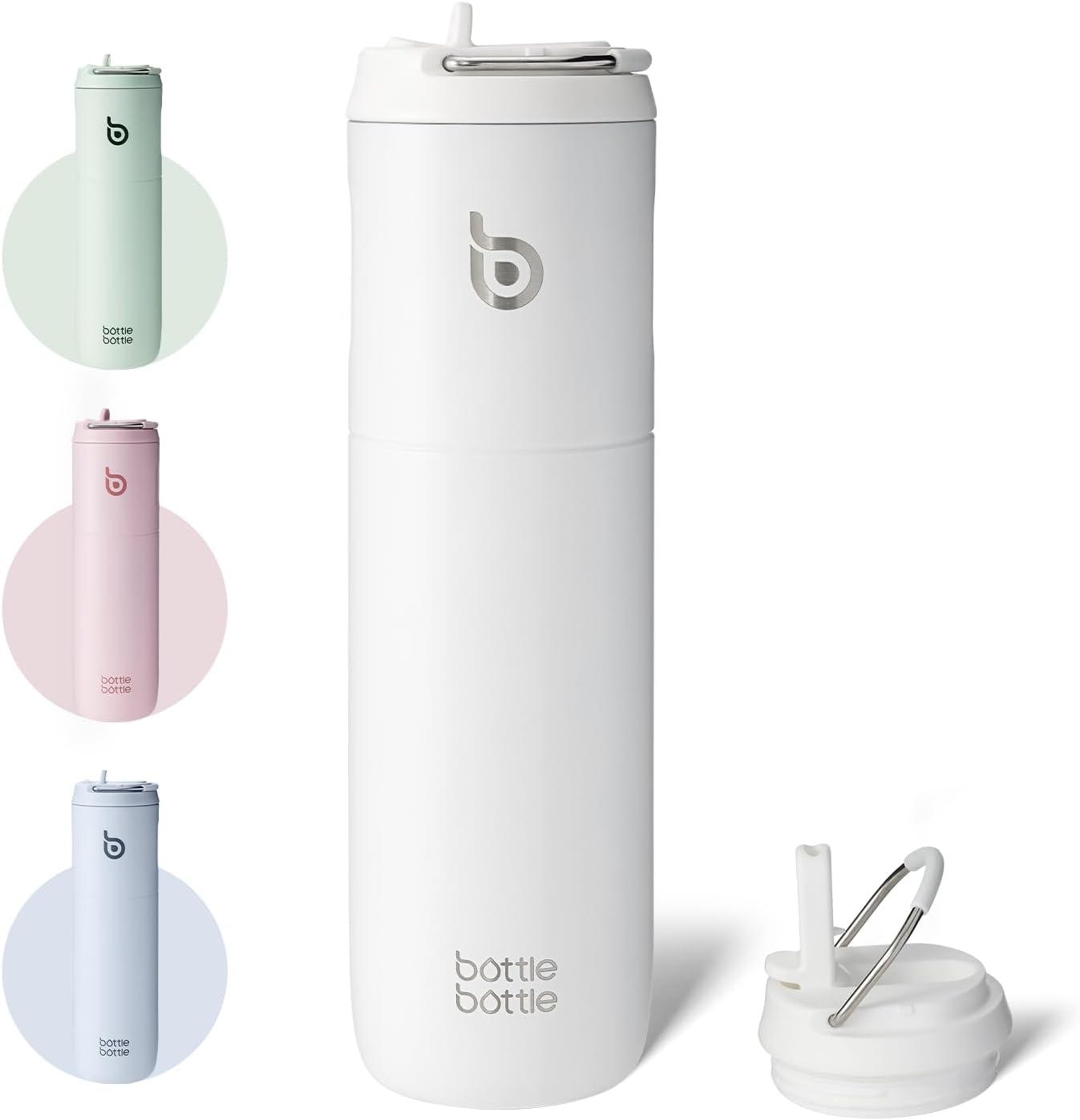 Detalle de BOTTLE BOTTLE Stainless Steel Water Bottle 700ml with Straw & Lid (White) – insulated sports tumbler