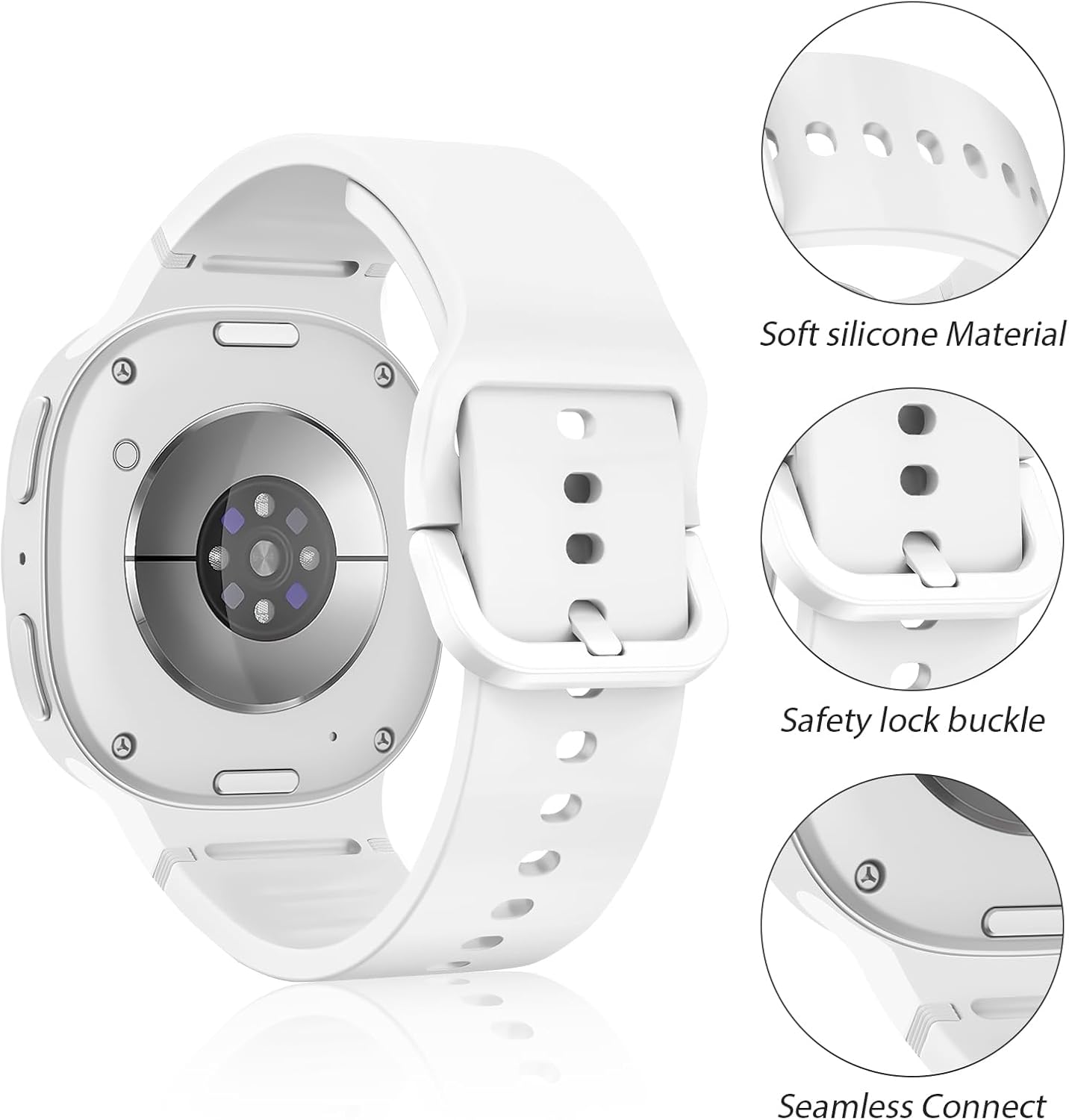 Detalle de Sport Band für Samsung Galaxy Watch 8 Classic 46mm / Galaxy Watch 8 40/44/46mm – Weiches Silikonarmband mit verstellbarer Passform