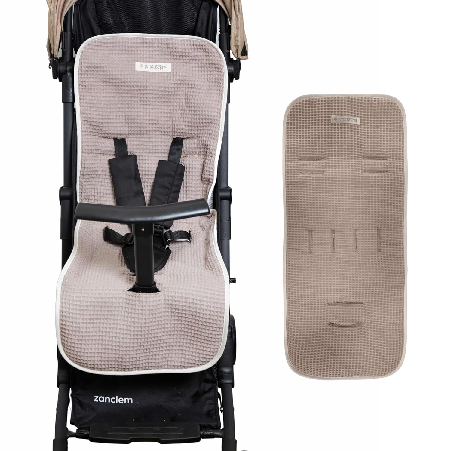 Detalle de MIMUSELINA Kinderwagen Sitzauflage Universal aus 100% Baumwolle OEKO-TEX – atmungsaktiv, waschbar, 34 × 84 cm