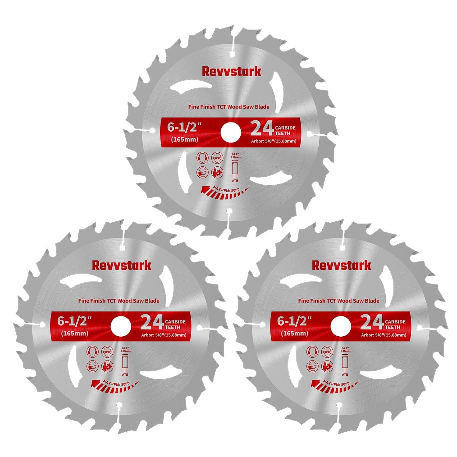 Detalle de Revvstark 6-1/2" 24T Circular Saw Blades, 5/8" Arbor, 3-Pack