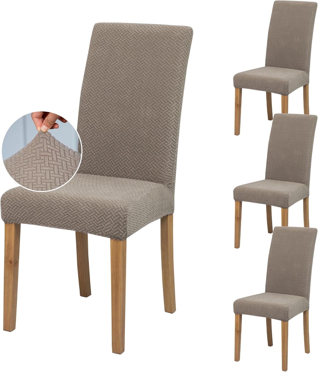 Thumbnail 6 de SUKAIKEQA housse de chaise haute élastique Jacquard (lot de 4/6/8) – Kaki