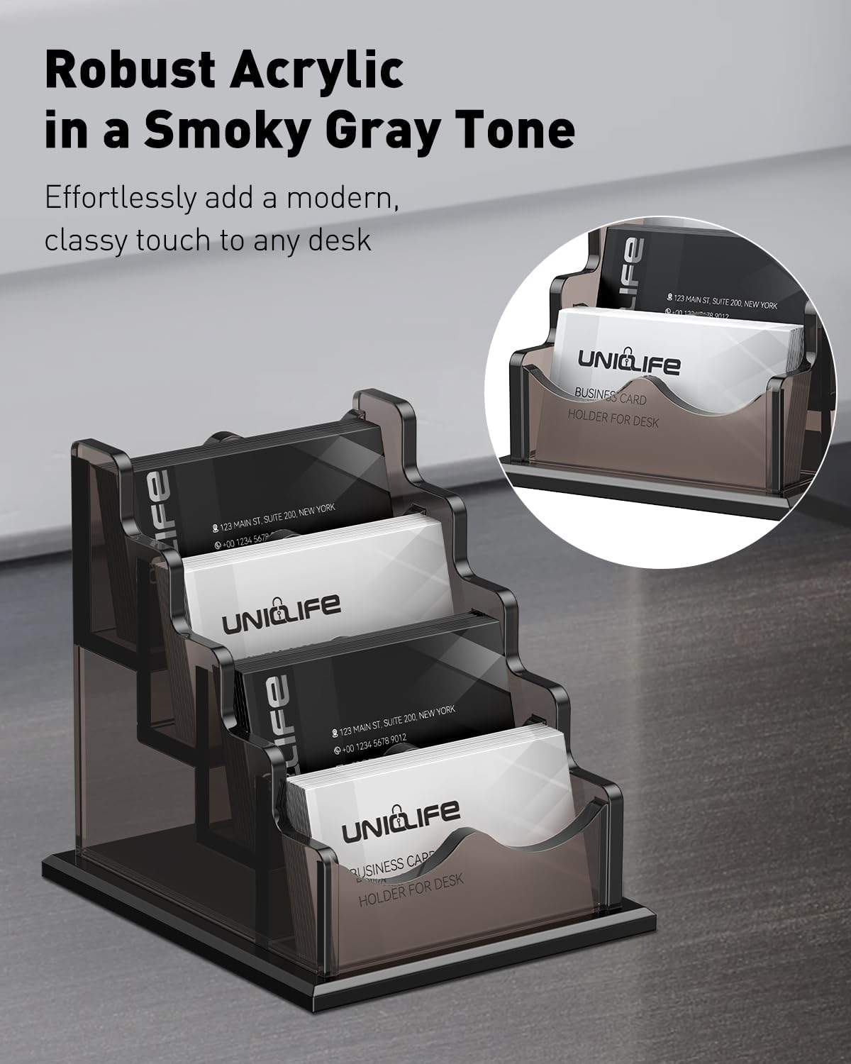 Thumbnail 4 de Uniclife porte-cartes d’affaires en acrylique (4 fentes) – capacité jusqu’à 240 cartes pour bureau