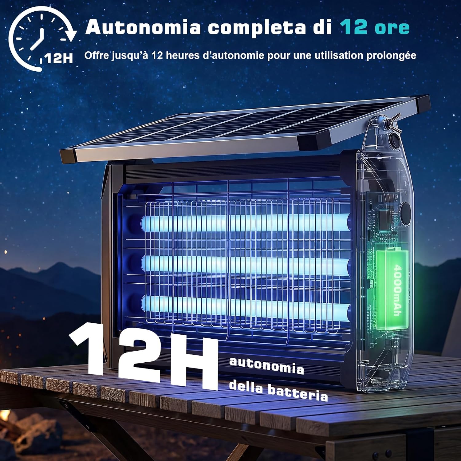 Detalle 2 de GooQand Lampada Antizanzare Elettrica Solare: protezione esterna senza fili per patio e giardino