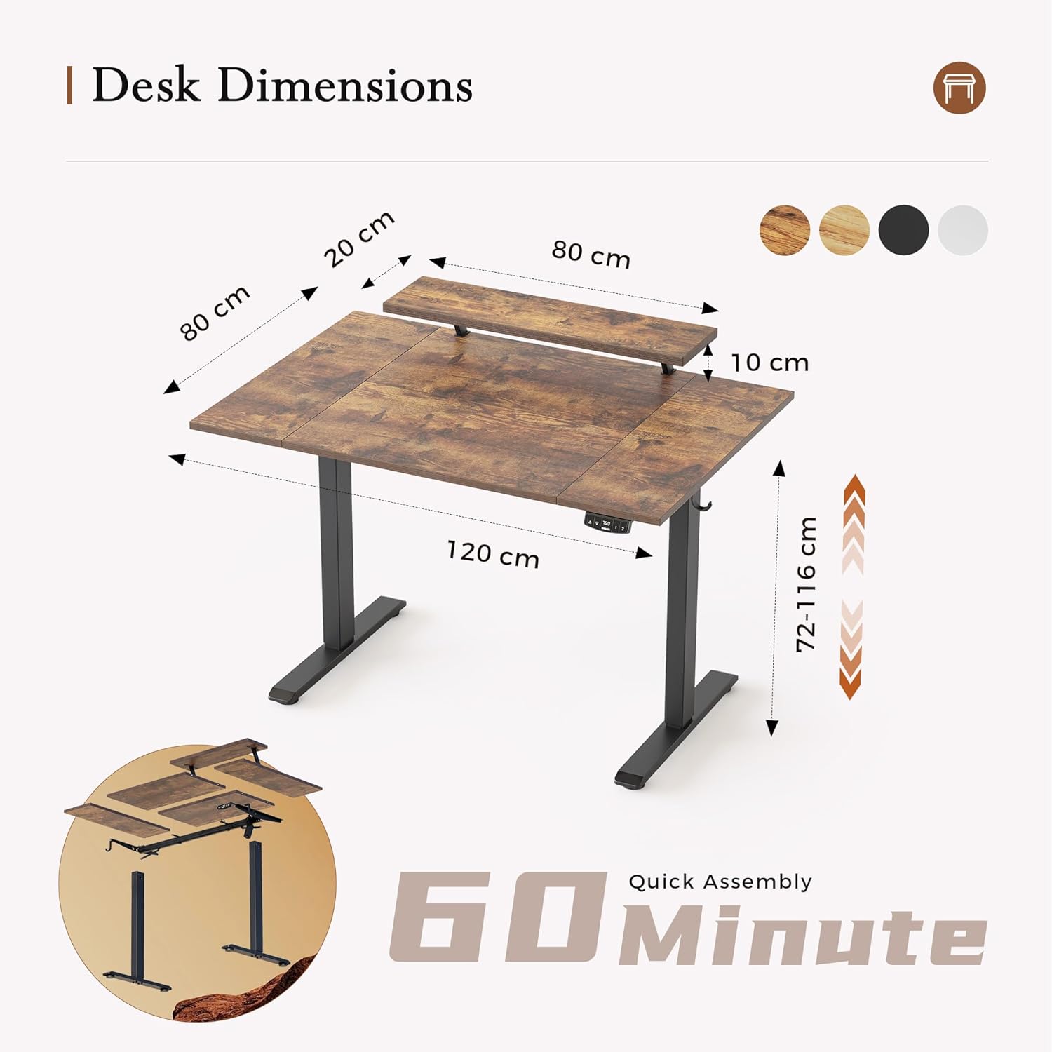 Thumbnail 1 de Klicelor Electric Height-Adjustable Desk with Movable Monitor Stand (120 x 80 cm)