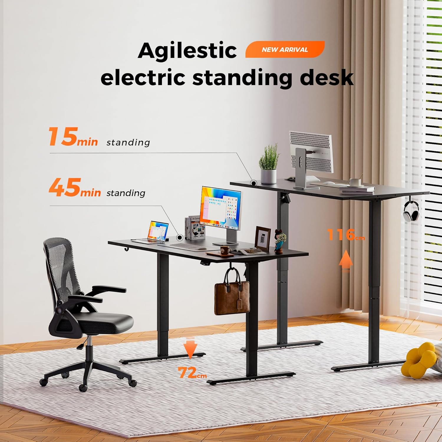 Detalle de Agilestic Height-Adjustable Electric Desk, 160x80 cm: A practical sit-stand workstation for home and office