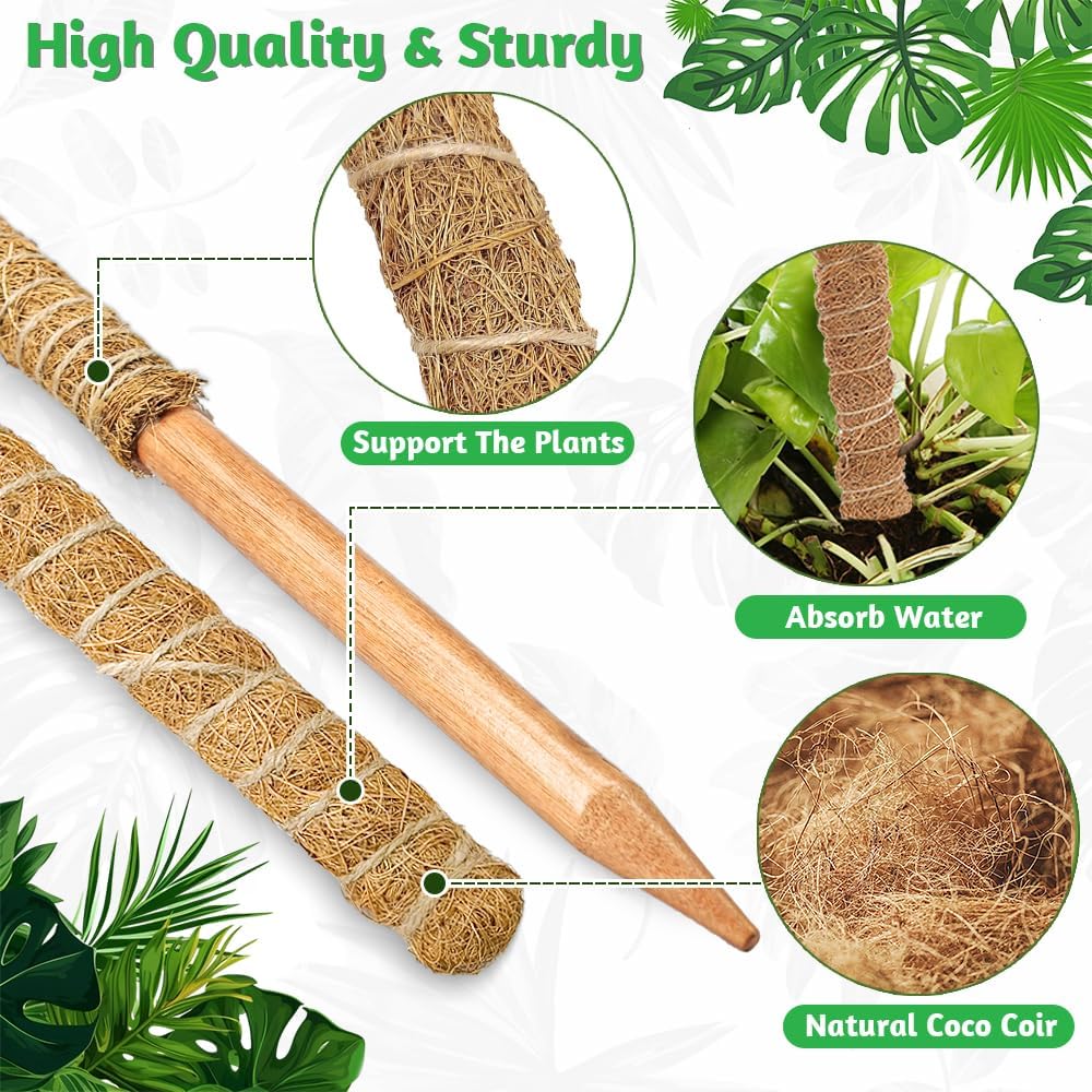 Thumbnail 3 de Moss Poles 122cm/63cm bendable coconut coir climbing plant support poles (2-pack)