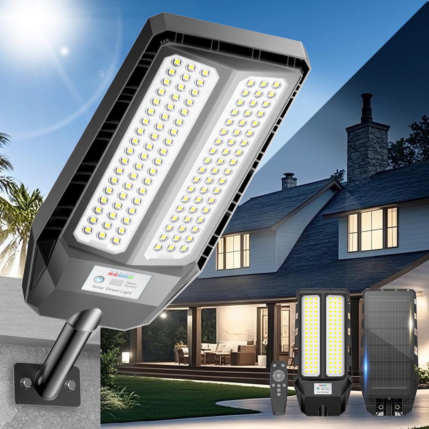 Detalle de Adewalk 700W Lampione Solare LED Esterno con Telecomando e Sensore di Movimento – IP66