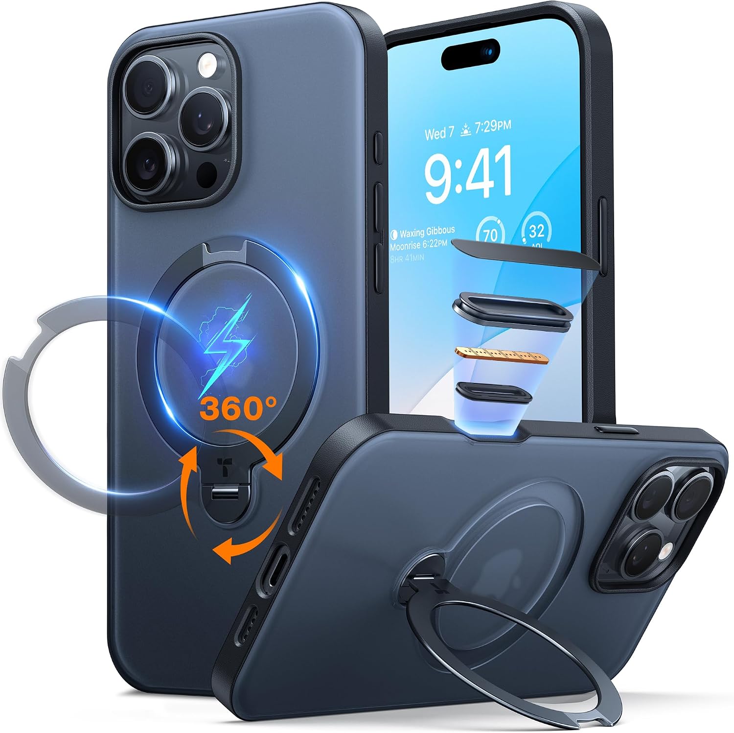 Detalle de TORRAS Upgraded 360 Spin Magnetic Stand Case for iPhone 16 Pro
