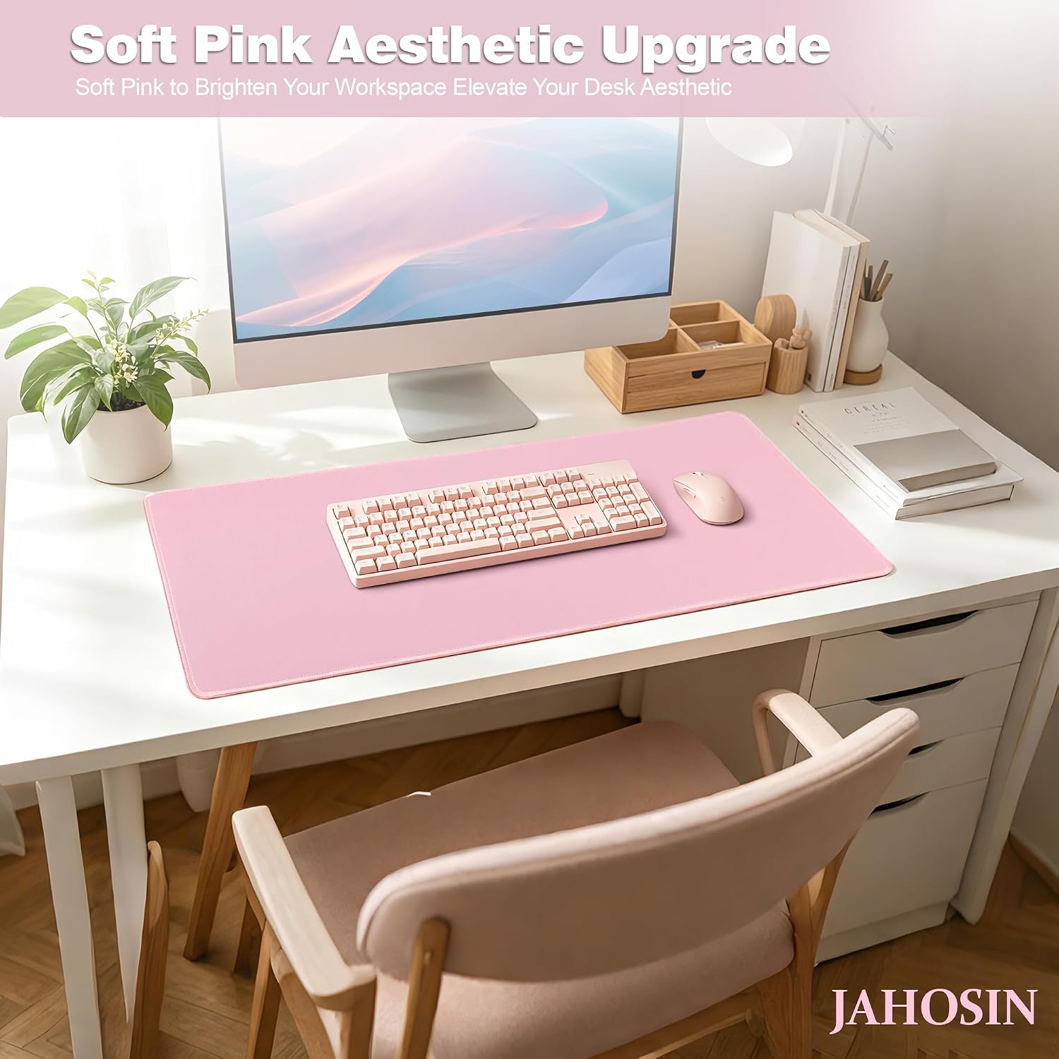 Detalle de Jahosin 70x30 cm Large Gaming Mouse Pad with Stitched Edges – Pink