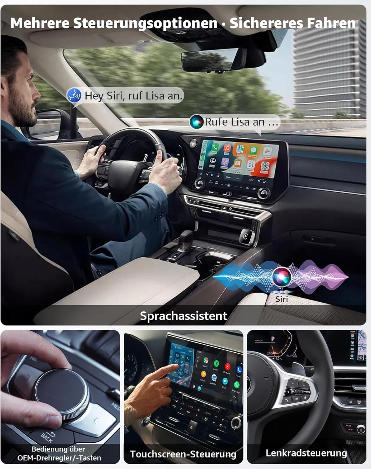 Detalle de Ancvet Wireless CarPlay & Android Auto Adapter – Kabellos, Plug & Play, ab 2016