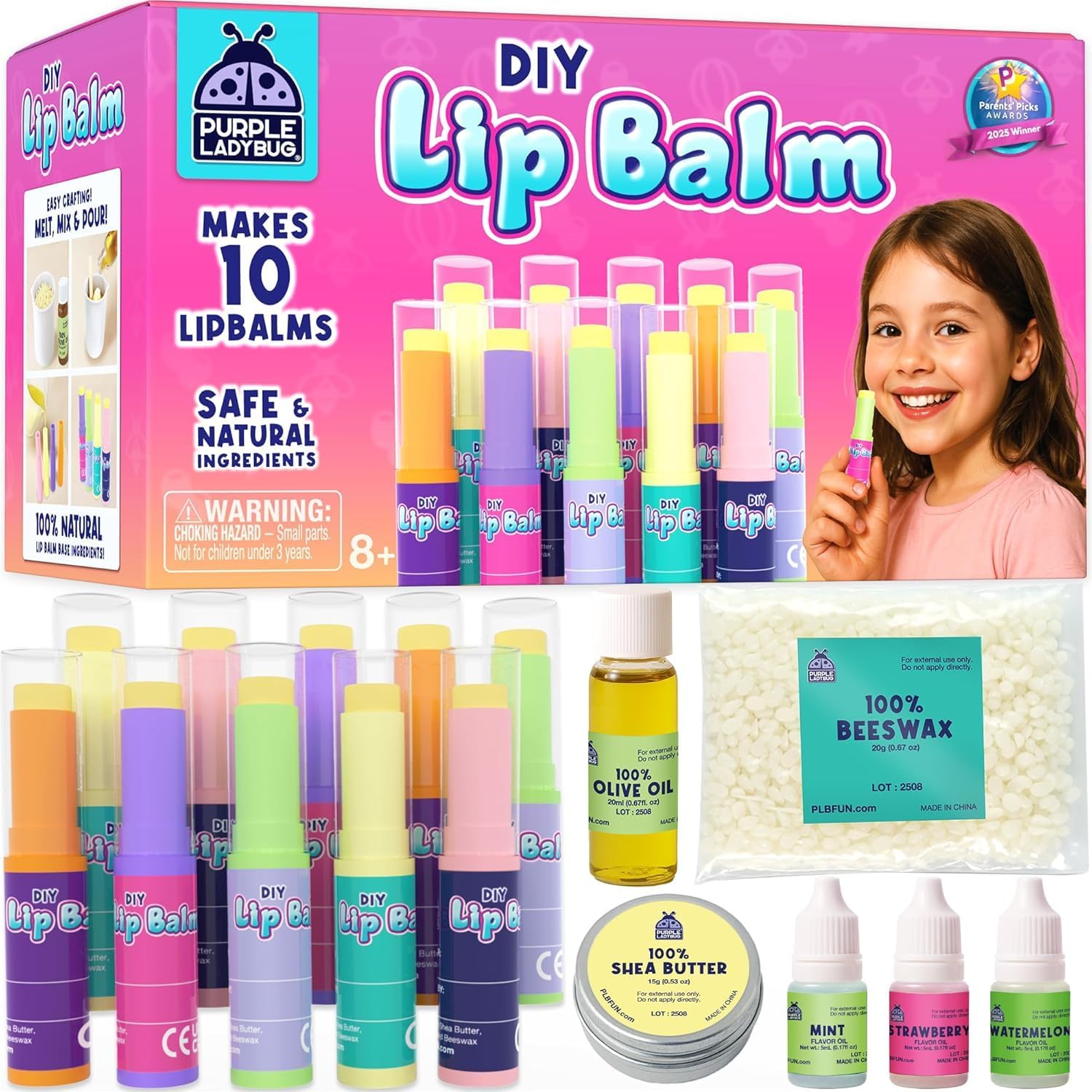 Detalle de Purple Ladybug DIY Lip Balm Making Kit for Kids (Easter & Birthday Gifts) — Make 10 Personalized Balms with 3 Flavors