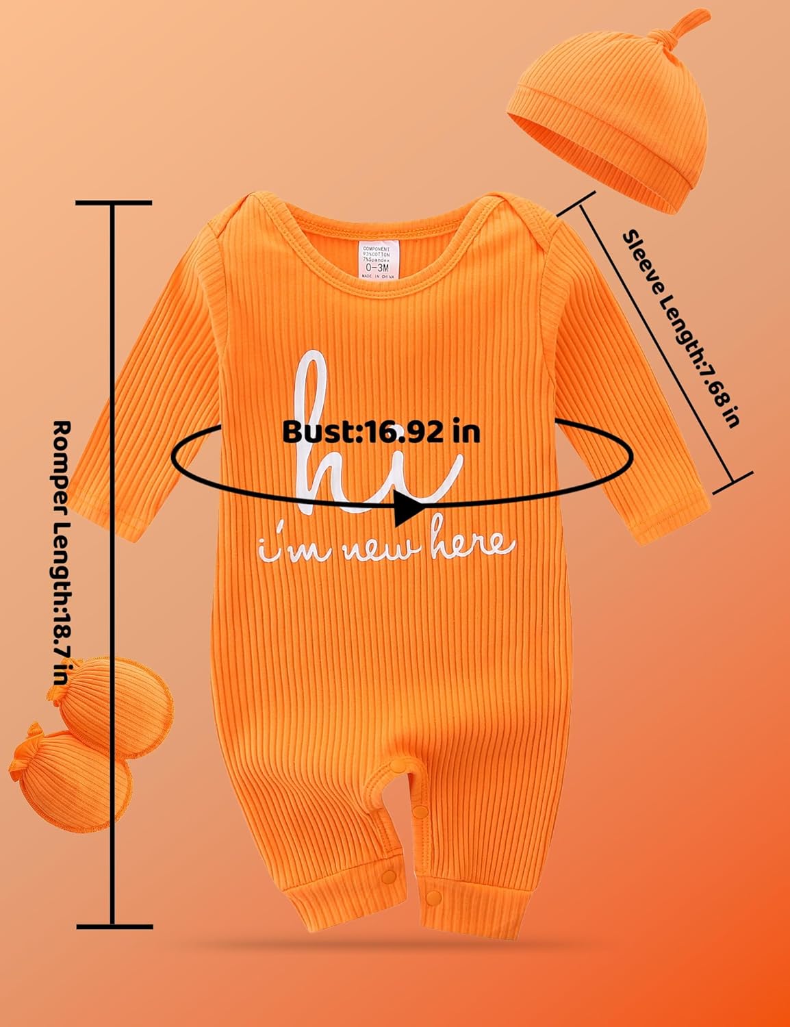 Detalle 2 de KIDDLETOWN Schlafanzug Baby – 3er Set Strampler (0–3 Monate) mit Hut & Handschuhen