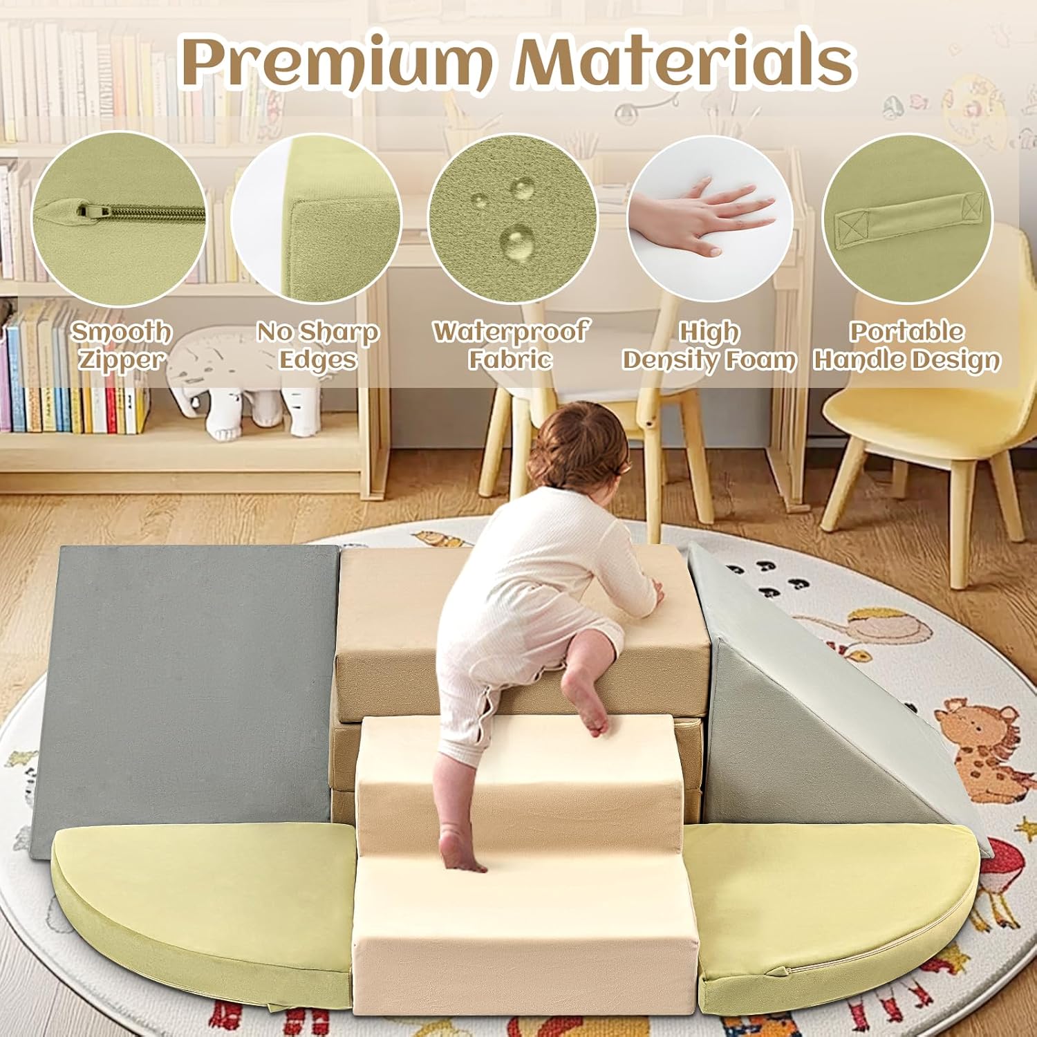 Detalle de Erament Model 6 6-Piece Foam Climbing Set with Slides and Staircase