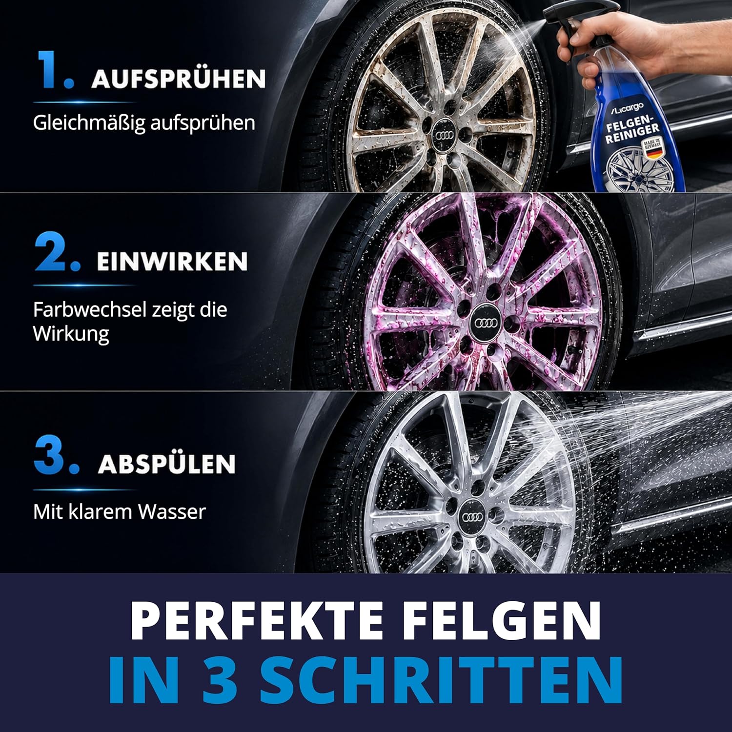 Detalle 2 de LICARGO Felgenreiniger säurefrei (750 ml) mit Wirkindikator für Alufelgen, Stahl- und Chromfelgen