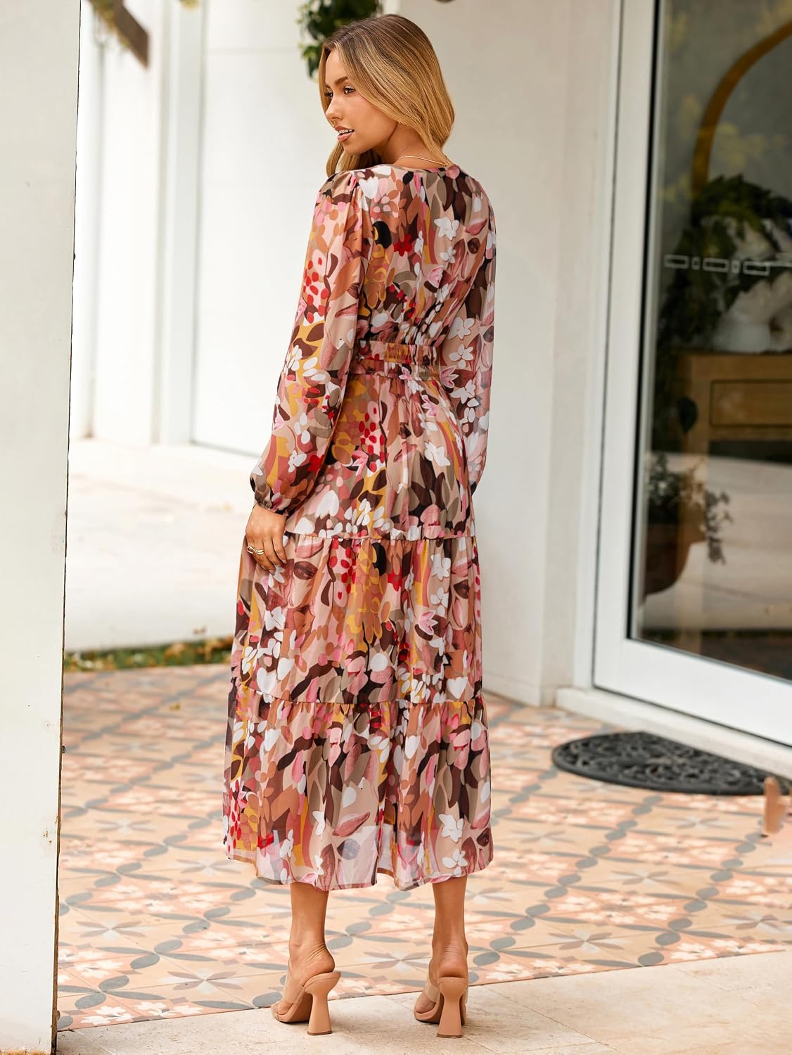 Detalle de Simplee Women's Floral Boho Maxi Dress with Long Sleeves and Empire Waist