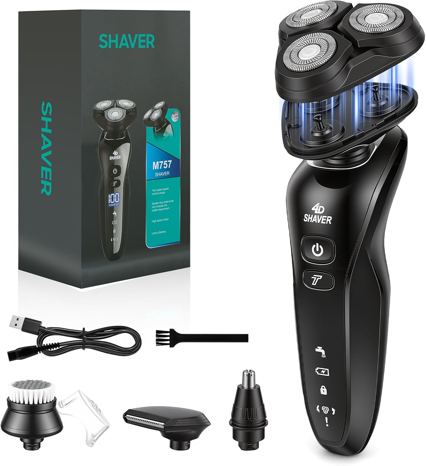 Aolso Rasoio Elettrico Barba 3 in 1: rasatura precisa con testina flottante 4D, IPX6 e uso Wet & Dry