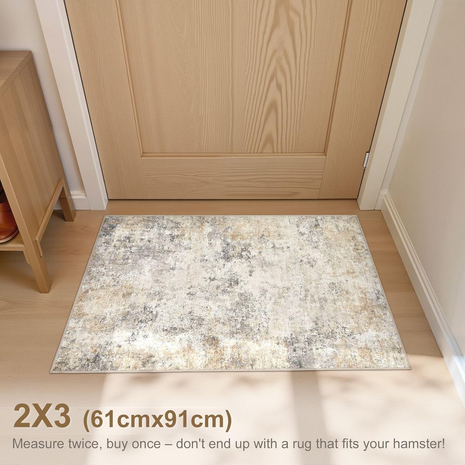 Thumbnail 1 de UERMEI 12x14 Neutral Abstract Washable Area Rug with Non-Slip TPE Backing (Golden Grey)