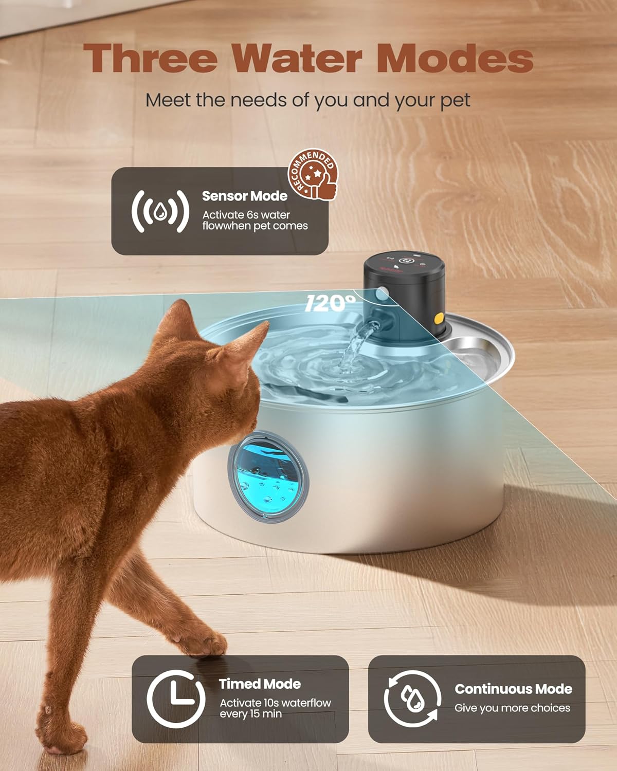 Detalle de Katzenbrunnen Sensor 3,2 L kabellos Trinkbrunnen