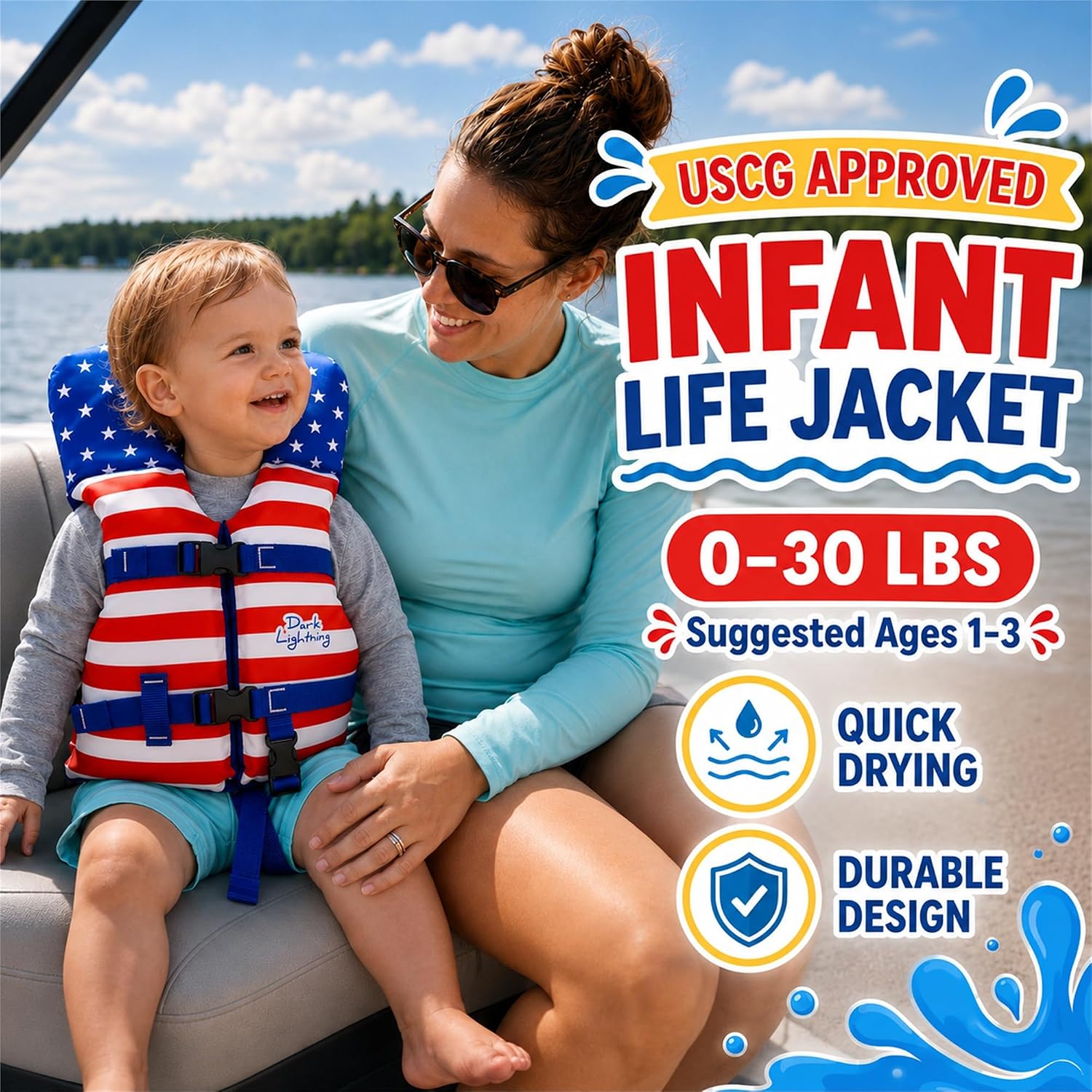 Thumbnail 3 de Dark Lightning USCG-Approved Infant Life Jacket (0–30 lbs) for Baby & Toddlers