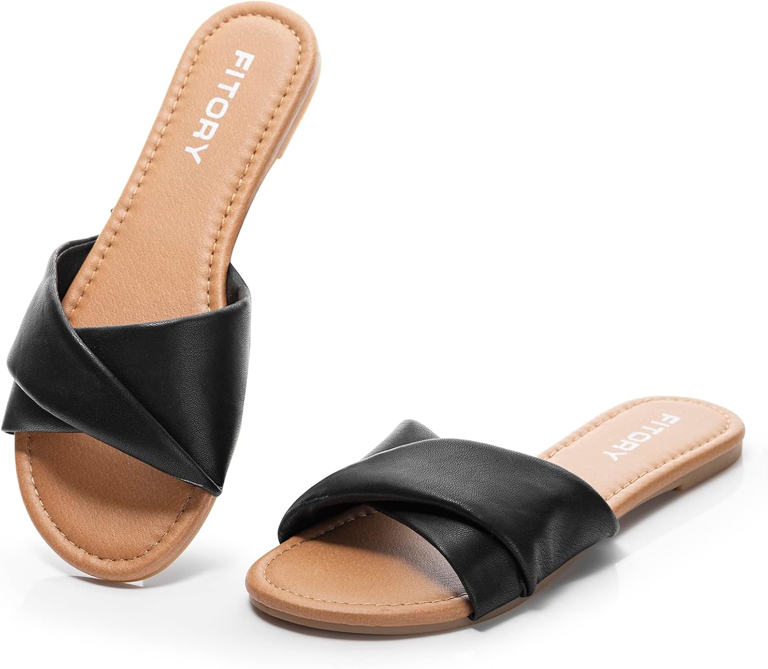 Thumbnail 6 de FITORY Women's Flat Sandals with Comfy Leather – Casual Slip-On Slides for Summer