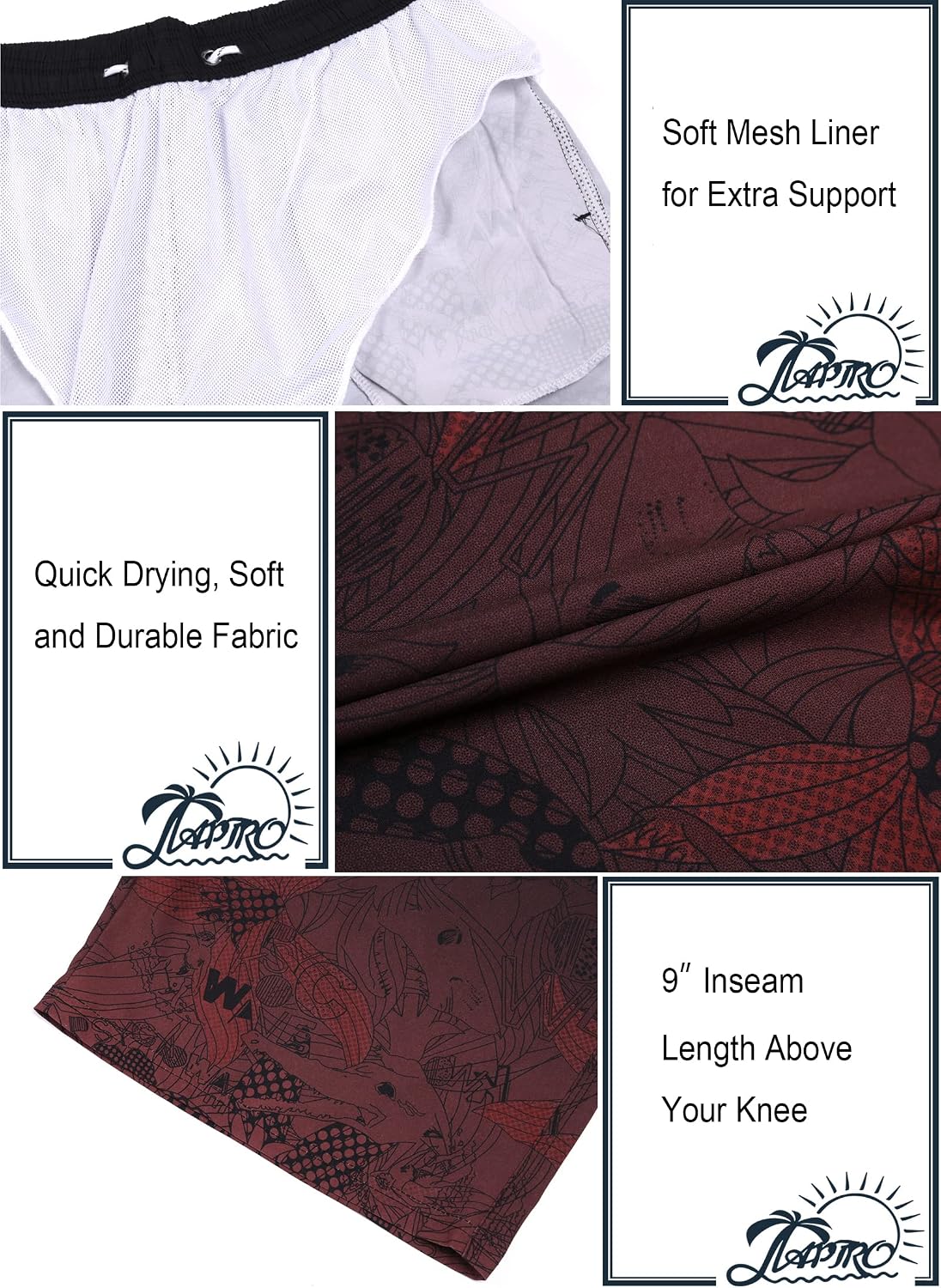 Detalle 2 de APTRO Men's 9" Swim Trunks with Mesh Lining, Quick-Dry Lightweight Shorts