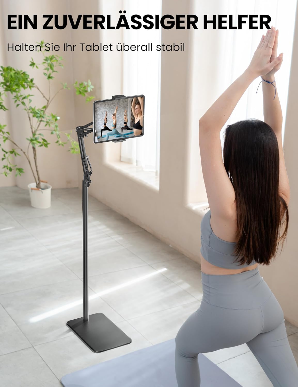 Detalle de TabHolderix Tablet Bodenständer – 360° drehbar und verstellbar für 4,7–12,9 Zoll Geräte