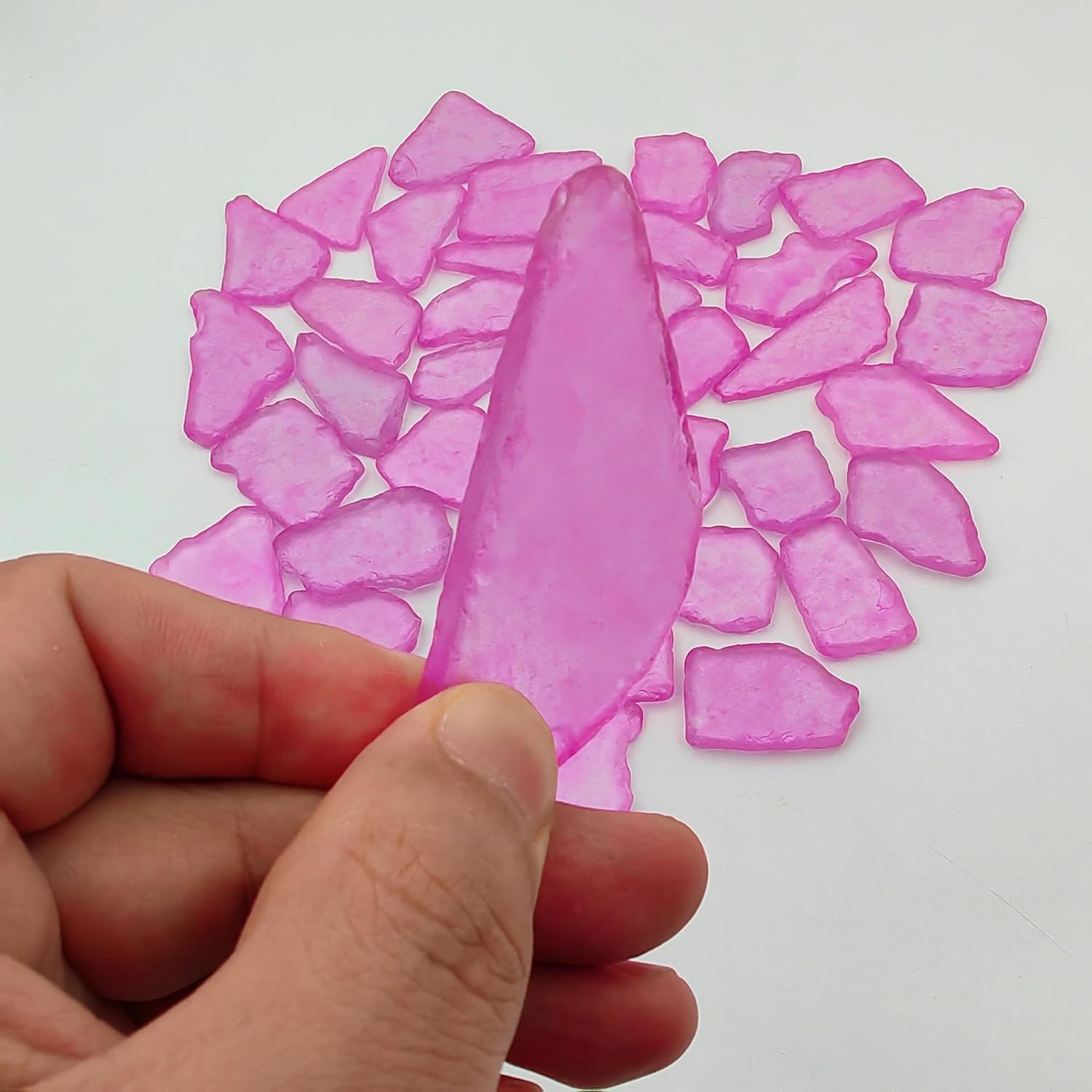 Thumbnail 2 de 500g Irregular Frosted Glass Mosaic Tiles (40pcs) Bulk – Pink frosted glass for DIY mosaic crafts, frames & coasters