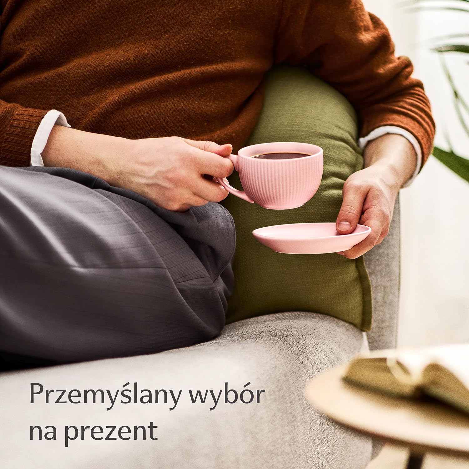 Detalle 1 de Cosumy 7770578 filiżanki do cappuccino 200 ml, ceramiczne, matowe, w paski, ze spodkami