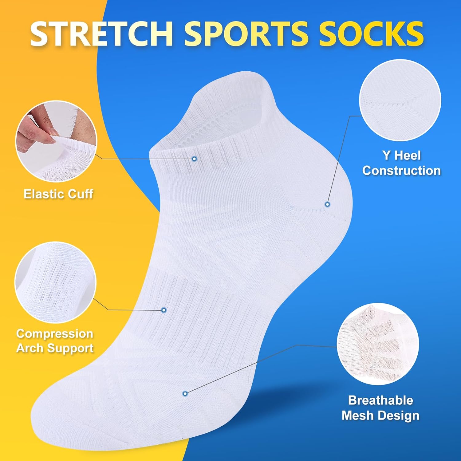 Thumbnail 1 de SockWaddles Trainer Socks (Men & Women) – Anti-Blister Cushioned Ankle Running Socks, 6 Pairs (White/Black)