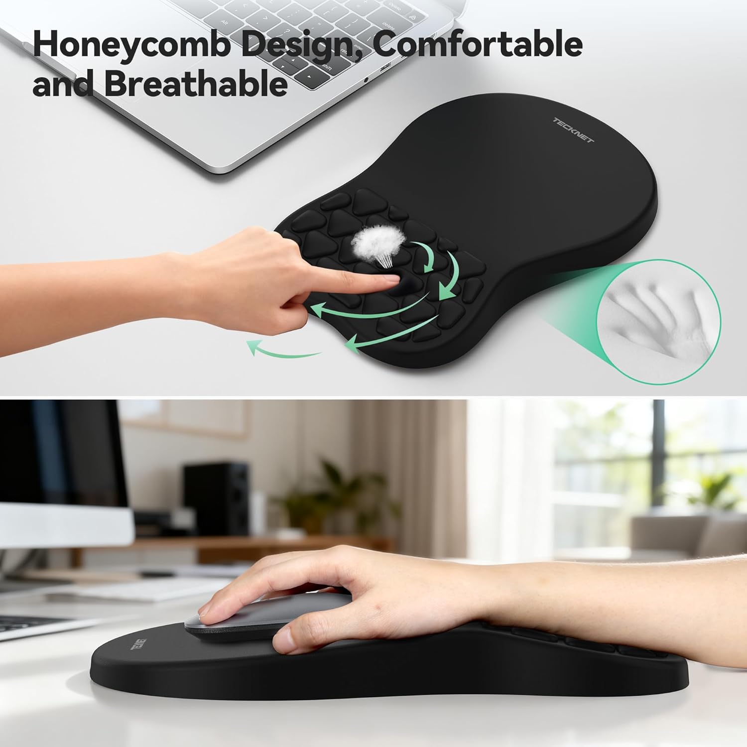 Detalle de TECKNET Ergonomic Mouse Mat Wrist Support and Keyboard Wrist Rest with Massage Design