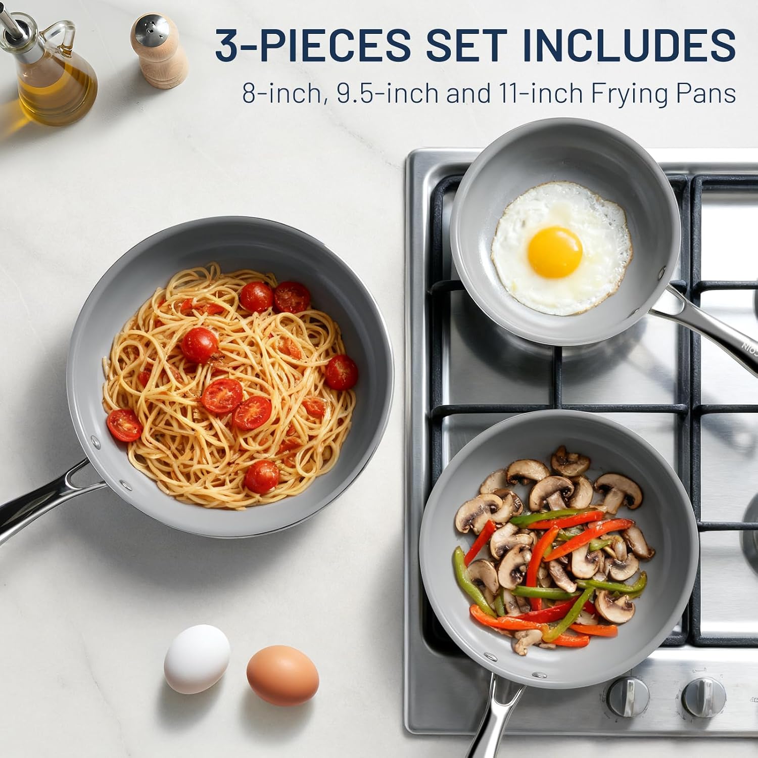 Thumbnail 6 de Kikcoin Ceramic Frying Pan Set 3-Piece