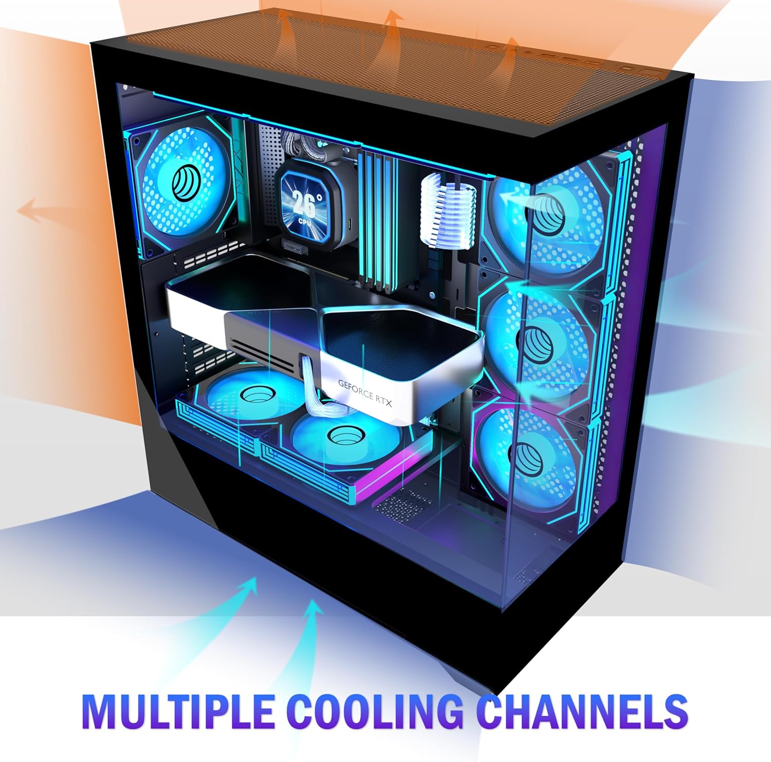 Detalle de PCZZOI ATX PC Case with 7 PWM ARGB Fans Pre-Installed – Full-View Mid Tower