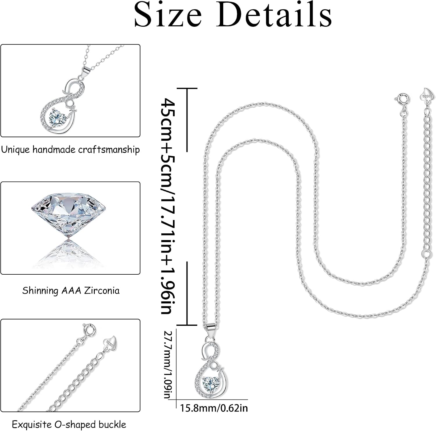 Detalle 2 de Collier J.MUEN pour femme en argent sterling 925 avec pendentif (45+5 cm) — coffret cadeau inclus