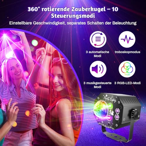 Detalle 2 de Nauotk 5 in 1 Diskolicht Partylicht – Musikgesteuerte Discokugel mit 64 Effekten